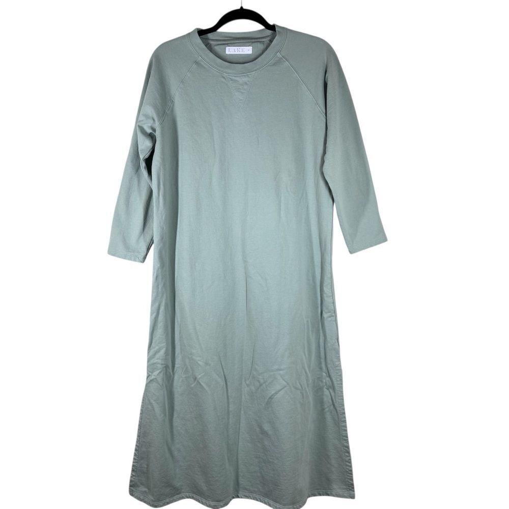 LAKE Long Sleeve Pajama Lounge Dress Green 100% Cotton Women’s Size Medium